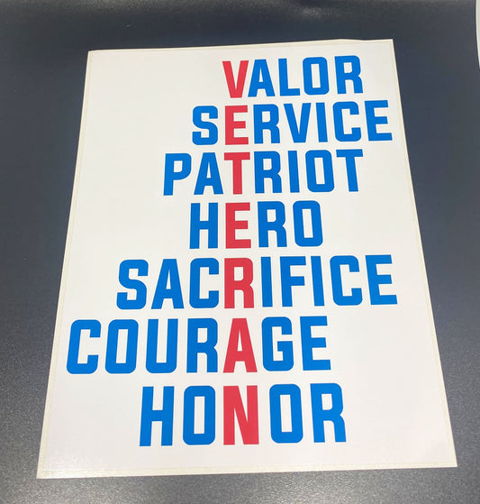 Veteran Crossword Valor Service Patriot Hero Sacrifice Courage Honor Sticker Decal