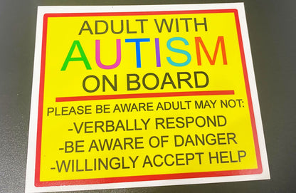 Adult with Autism on Board Sticker Decal